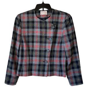 Pendleton Plaid Vintage Cropped Blazer Virgin Wool